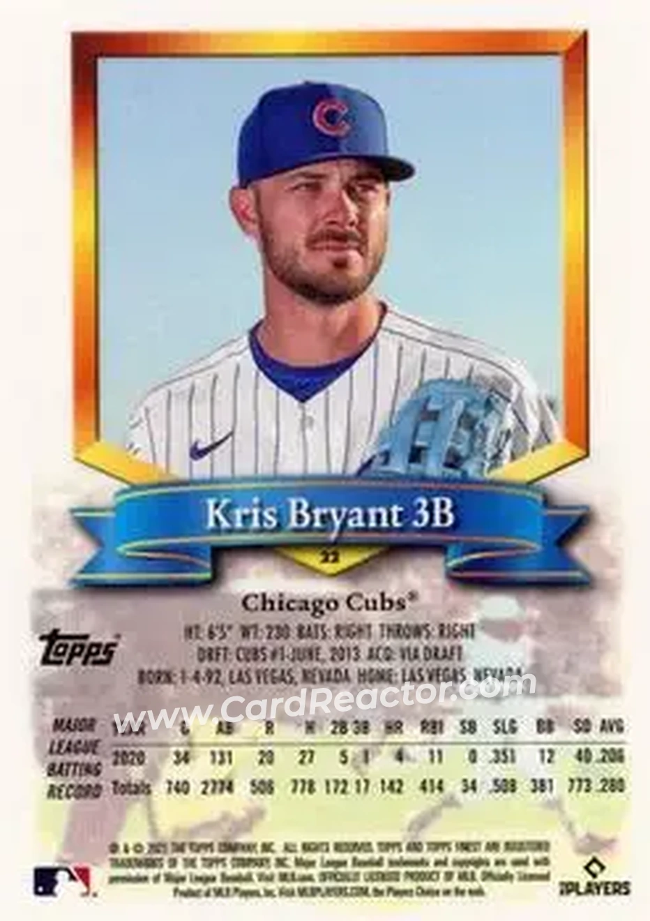 2021 Finest Flashbacks #22 - Kris Bryant - Chicago Cubs - Back 2021 Finest Flashbacks #22 - Kris Bryant - Chicago Cubs - Back