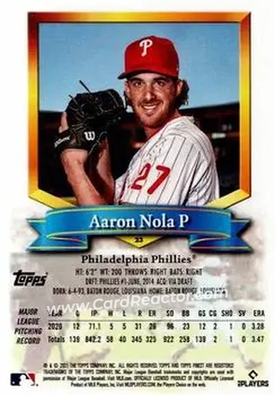 2021 Finest Flashbacks #23 - Aaron Nola - Philadelphia Phillies - Back