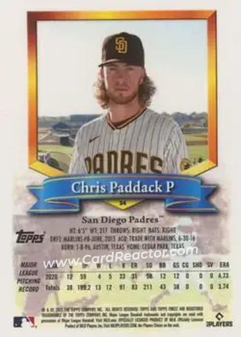 2021 Finest Flashbacks #24 - Chris Paddack - San Diego Padres - Back
