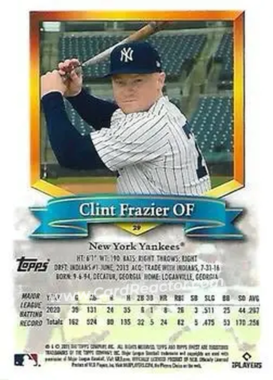 2021 Finest Flashbacks #29 - Clint Frazier - New York Yankees - Back