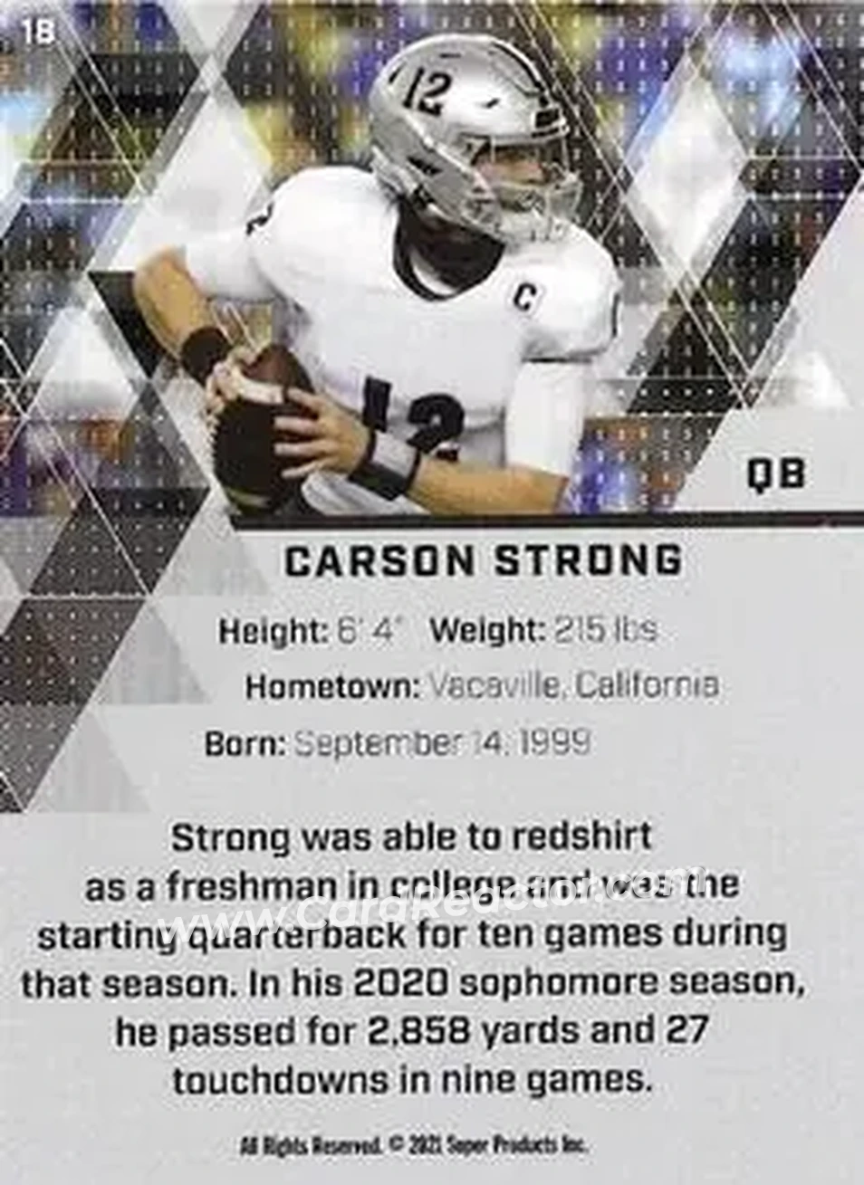 2021 Super Glow Sports #18 - Carson Strong - Back