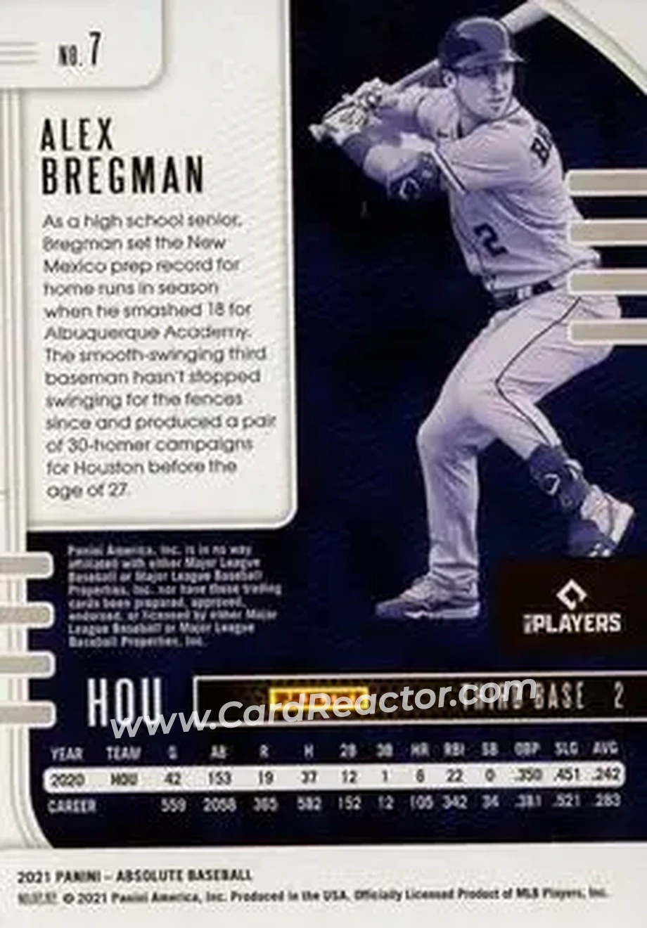 2021 Panini Absolute - Spectrum Blue #7 - Alex Bregman - Houston Astros - Back 2021 Panini Absolute - Spectrum Blue #7 - Alex Bregman - Houston Astros - Back
