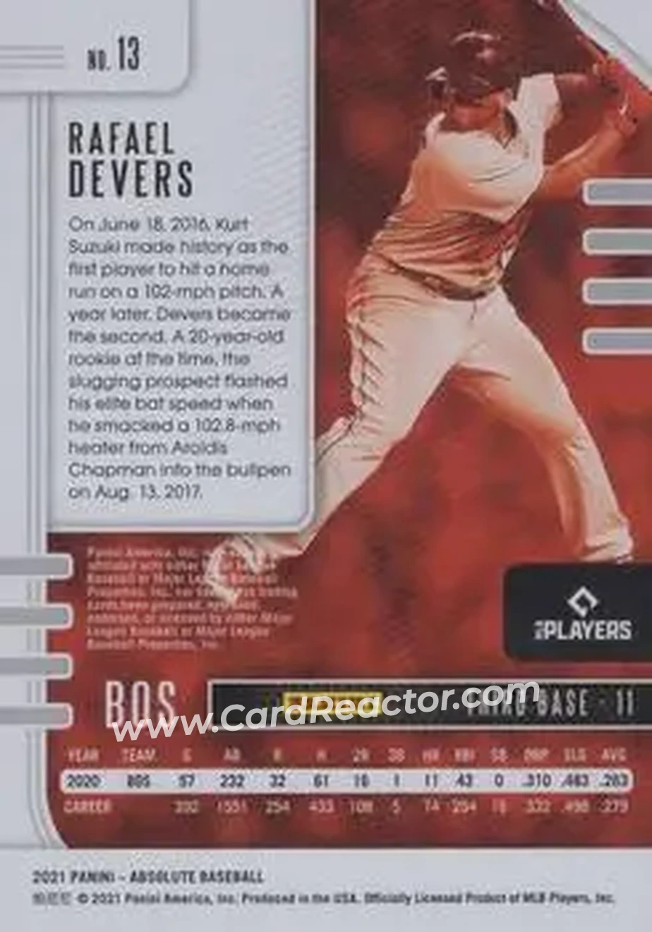 2021 Panini Absolute - Spectrum Blue #13 - Rafael Devers - Boston Red Sox - Back