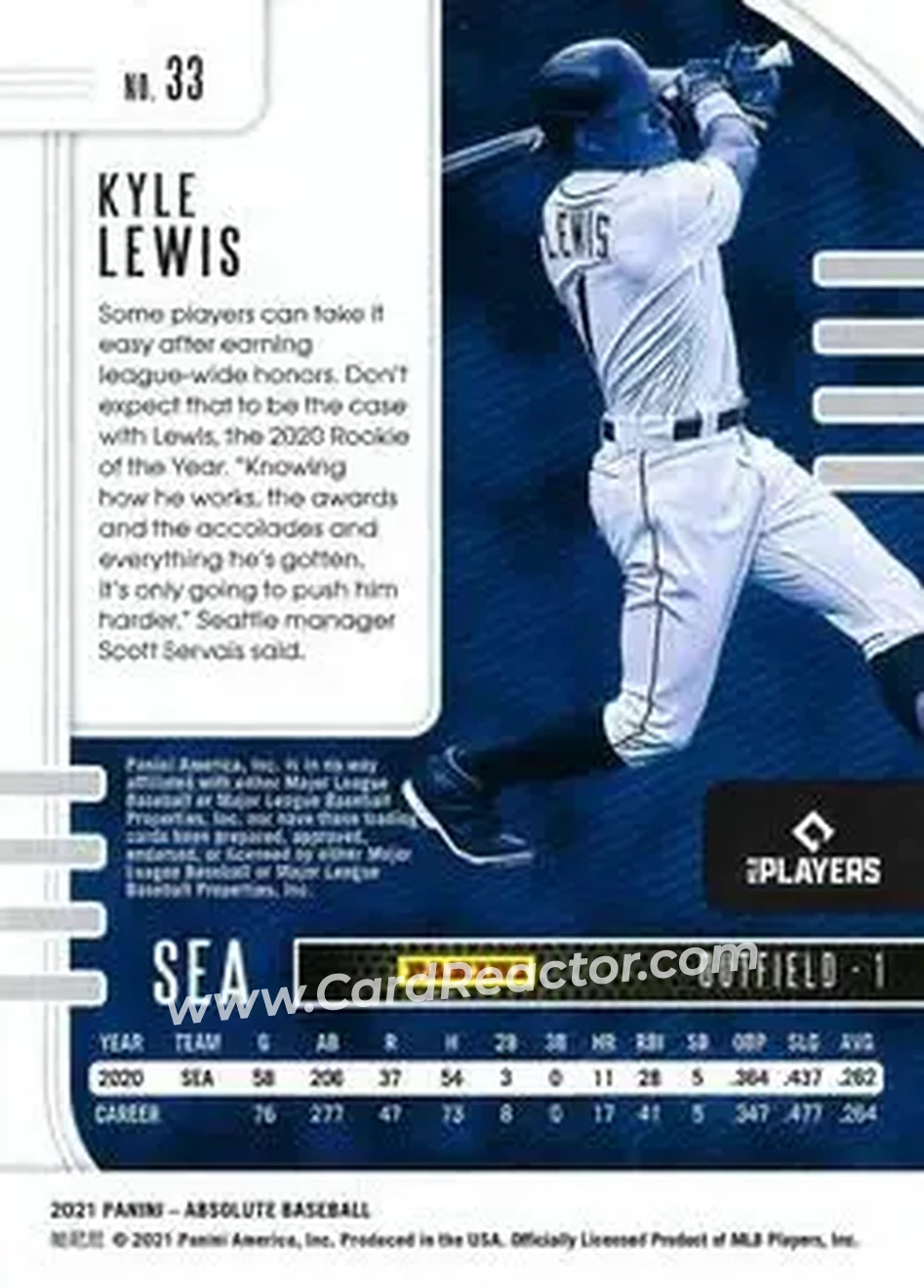 2021 Panini Absolute - Holo Silver #33 - Kyle Lewis - Seattle Mariners - Back 2021 Panini Absolute - Holo Silver #33 - Kyle Lewis - Seattle Mariners - Back