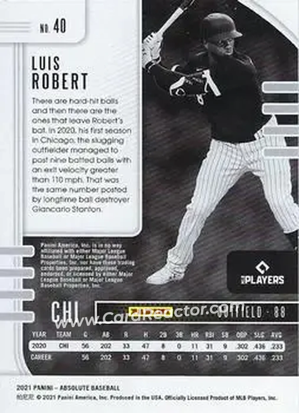 2021 Panini Absolute - Holo Silver #40 - Luis Robert Jr. - Chicago White Sox - Back