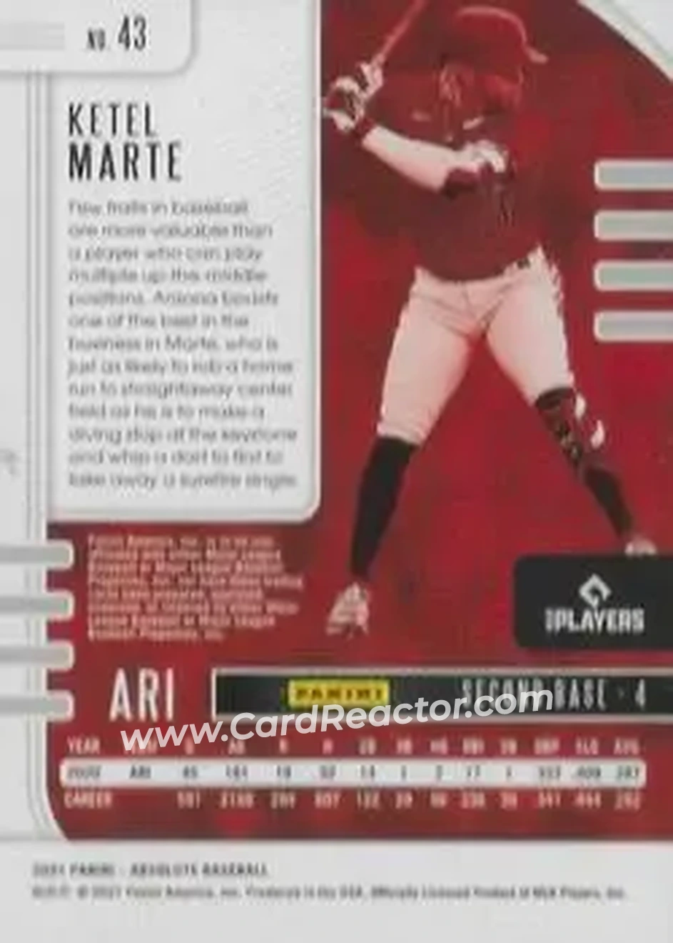 2021 Panini Absolute - Holo Silver #43 - Ketel Marte - Arizona Diamondbacks - Back