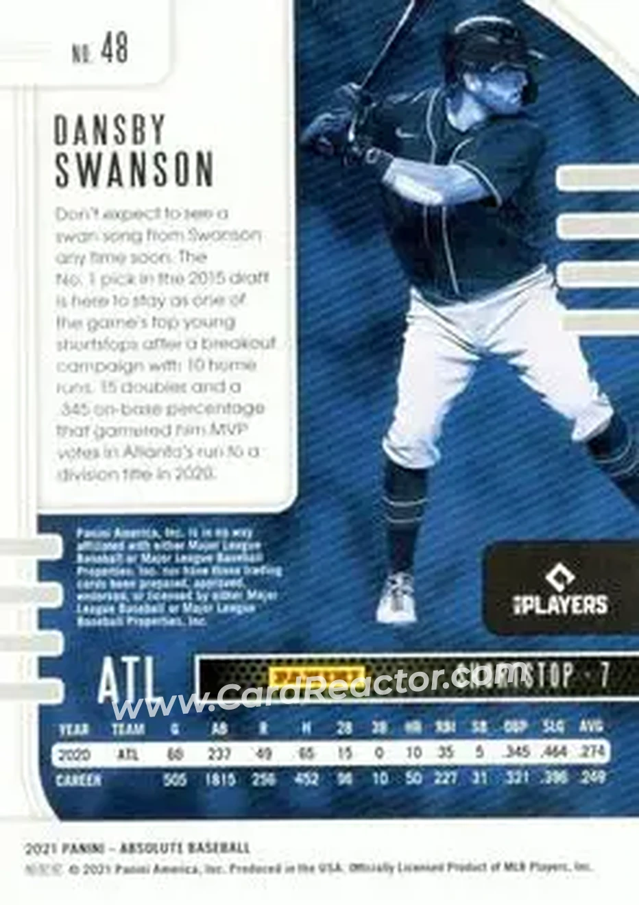 2021 Panini Absolute - Holo Silver #48 - Dansby Swanson - Atlanta Braves - Back