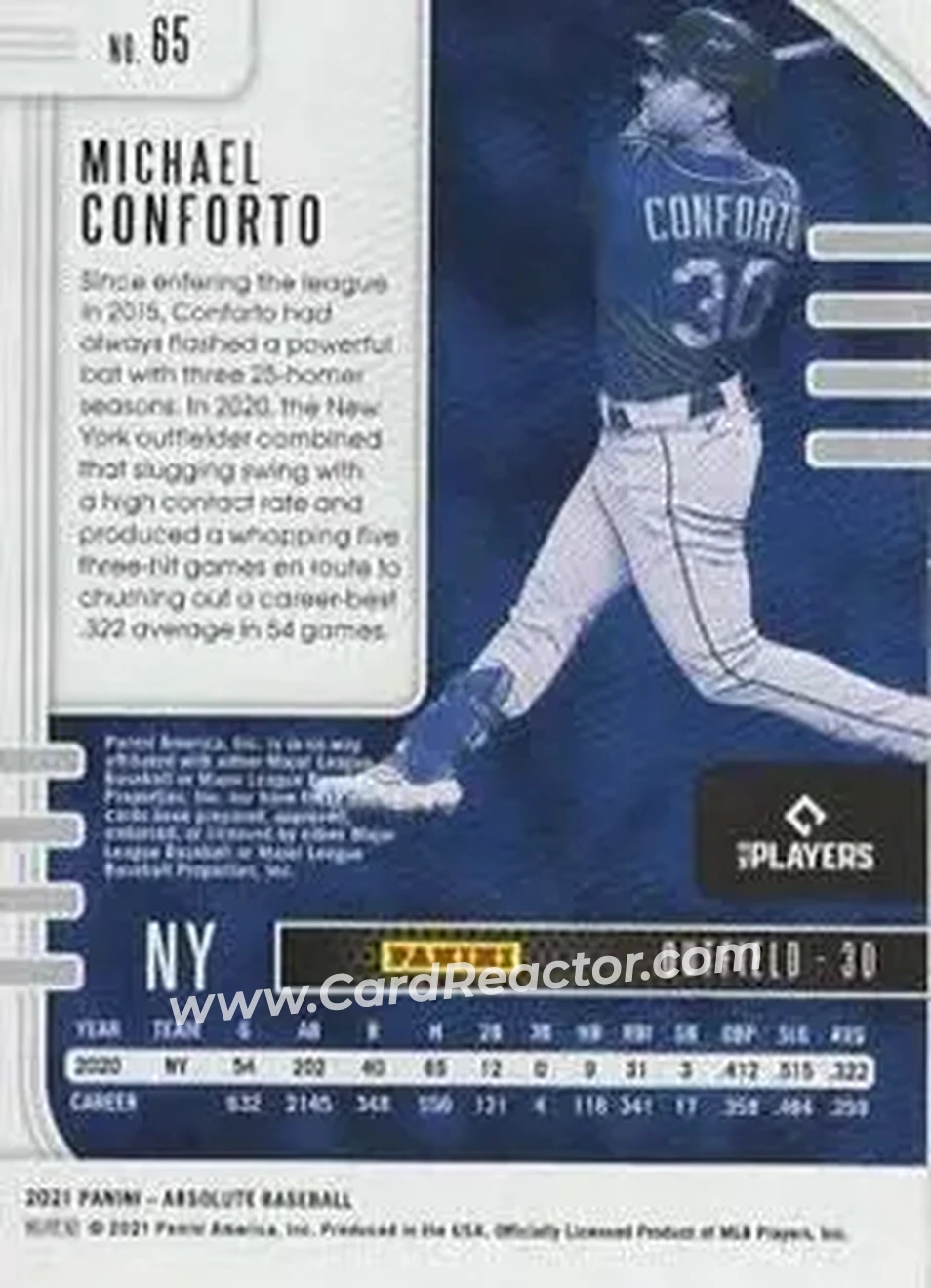 2021 Panini Absolute - Holo Silver #65 - Michael Conforto - New York Mets - Back 2021 Panini Absolute - Holo Silver #65 - Michael Conforto - New York Mets - Back