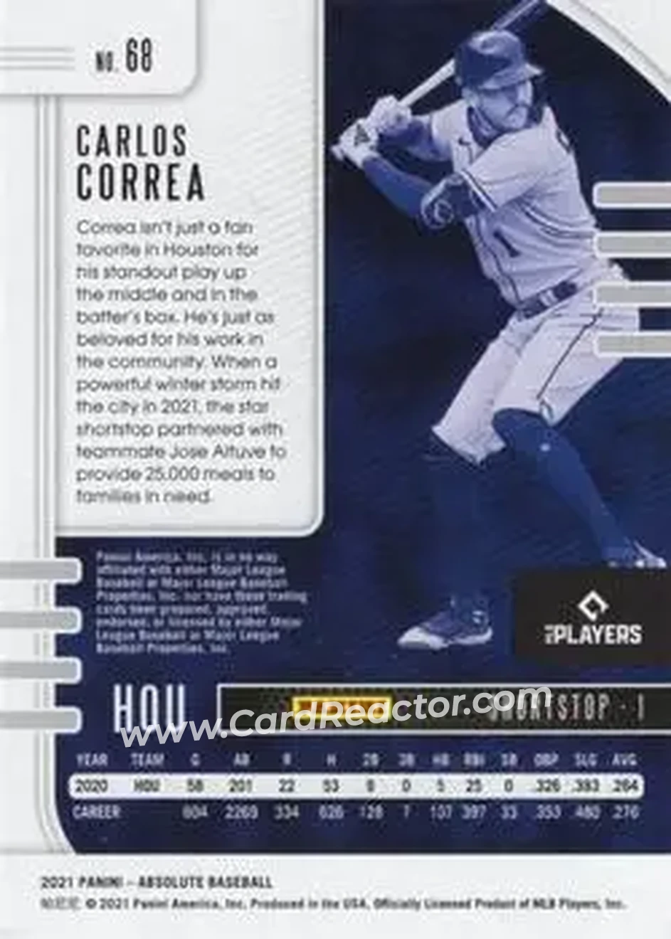 2021 Panini Absolute - Holo Silver #68 - Carlos Correa - Houston Astros - Back