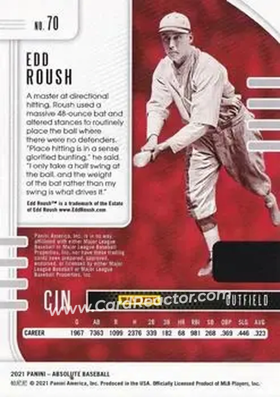2021 Panini Absolute - Holo Silver #70 - Edd Roush - Cincinnati Reds - Back