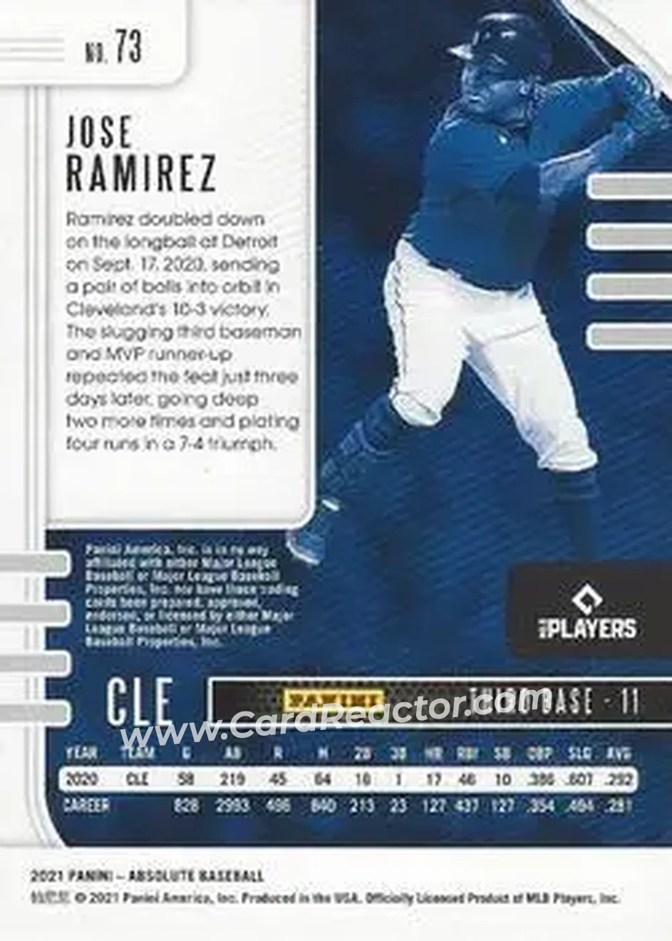 2021 Panini Absolute - Holo Silver #73 - José Ramírez - Cleveland Indians - Back