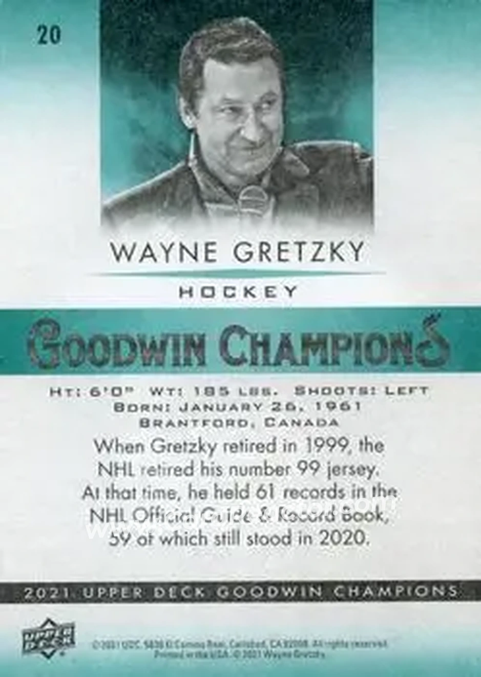 2021 Upper Deck Goodwin Champions #20 - Wayne Gretzky - Back