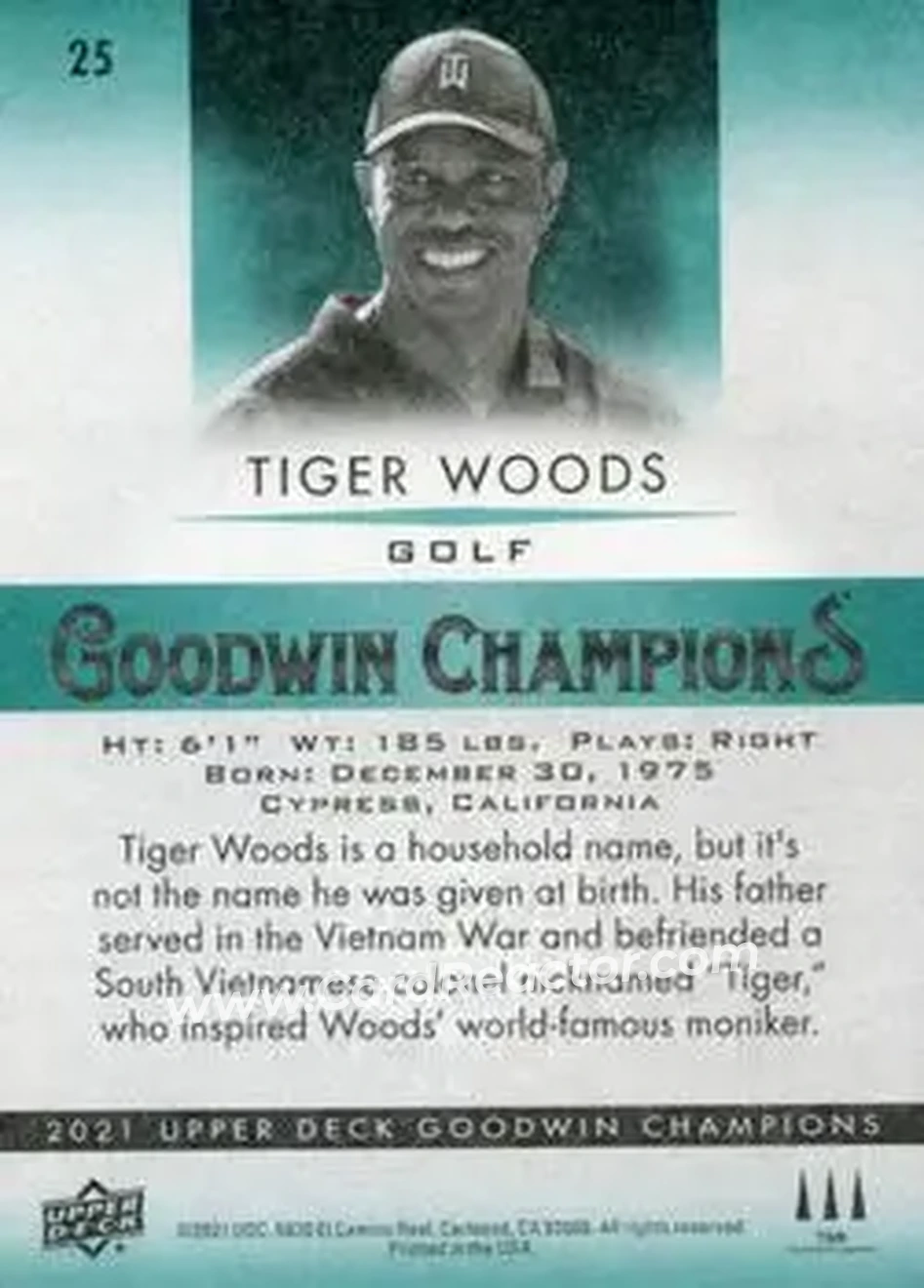 2021 Upper Deck Goodwin Champions #25 - Tiger Woods - Back