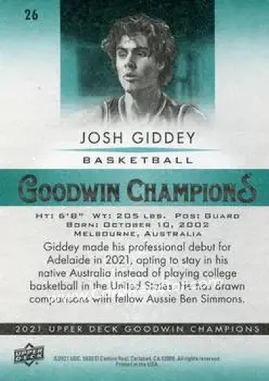 2021 Upper Deck Goodwin Champions #26 - Josh Giddey - Back