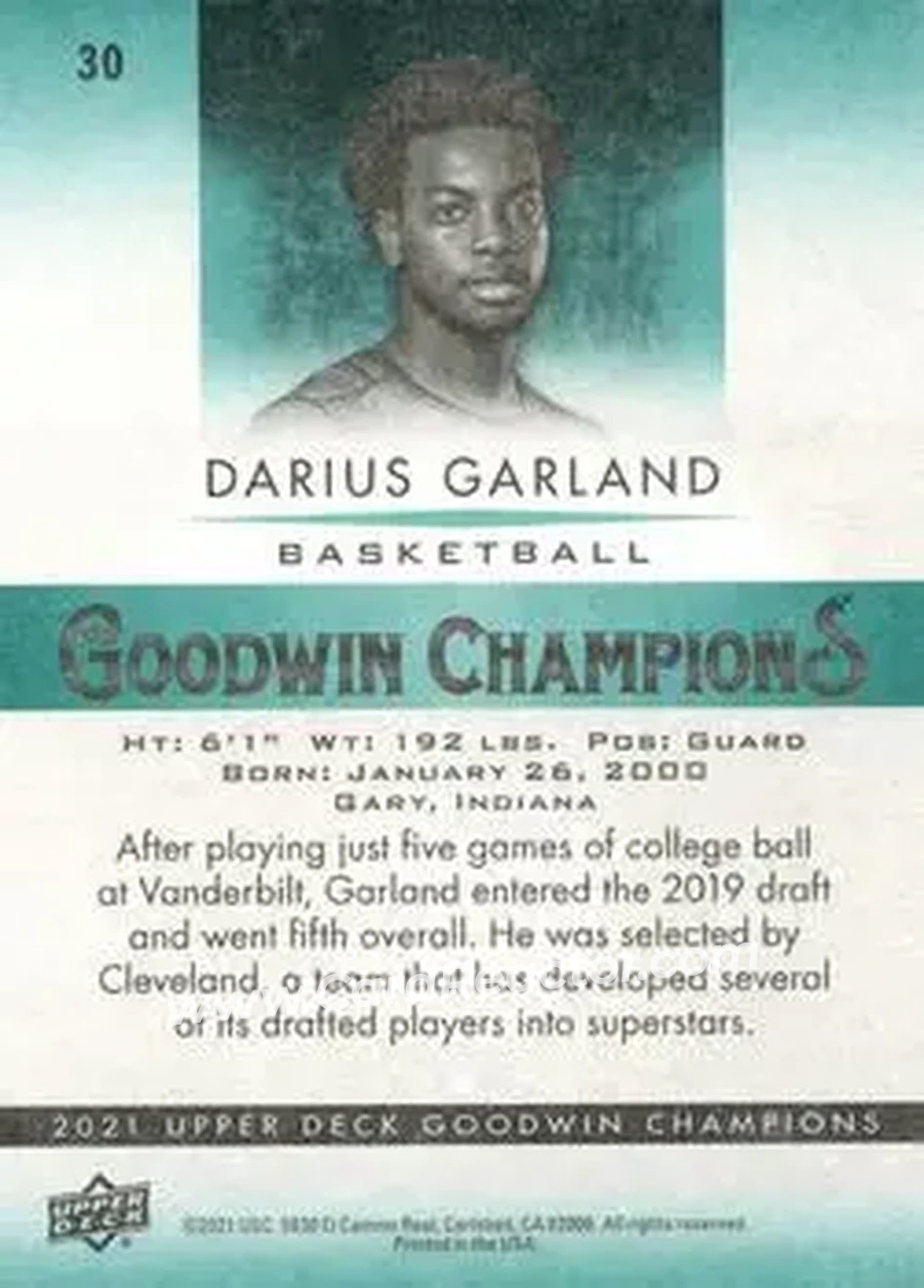 2021 Upper Deck Goodwin Champions #30 - Darius Garland - Back