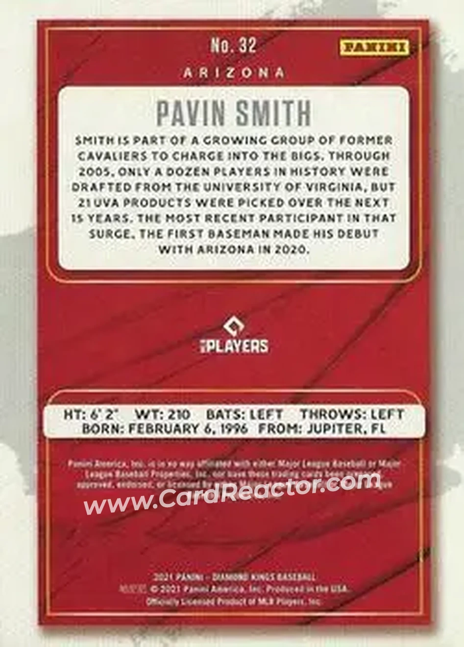 2021 Panini Diamond Kings #32 - Pavin Smith - Arizona Diamondbacks - Back