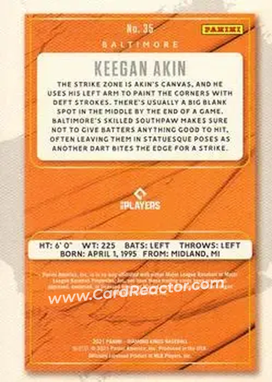 2021 Panini Diamond Kings #35 - Keegan Akin - Baltimore Orioles - Back