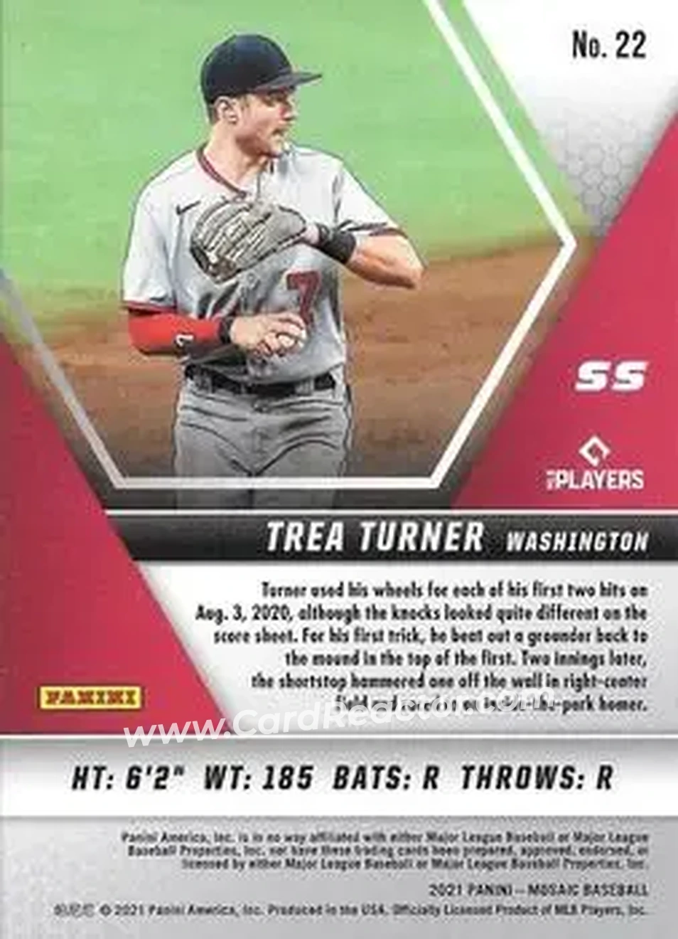 2021 Panini Mosaic #22 - Trea Turner - Washington Nationals - Back