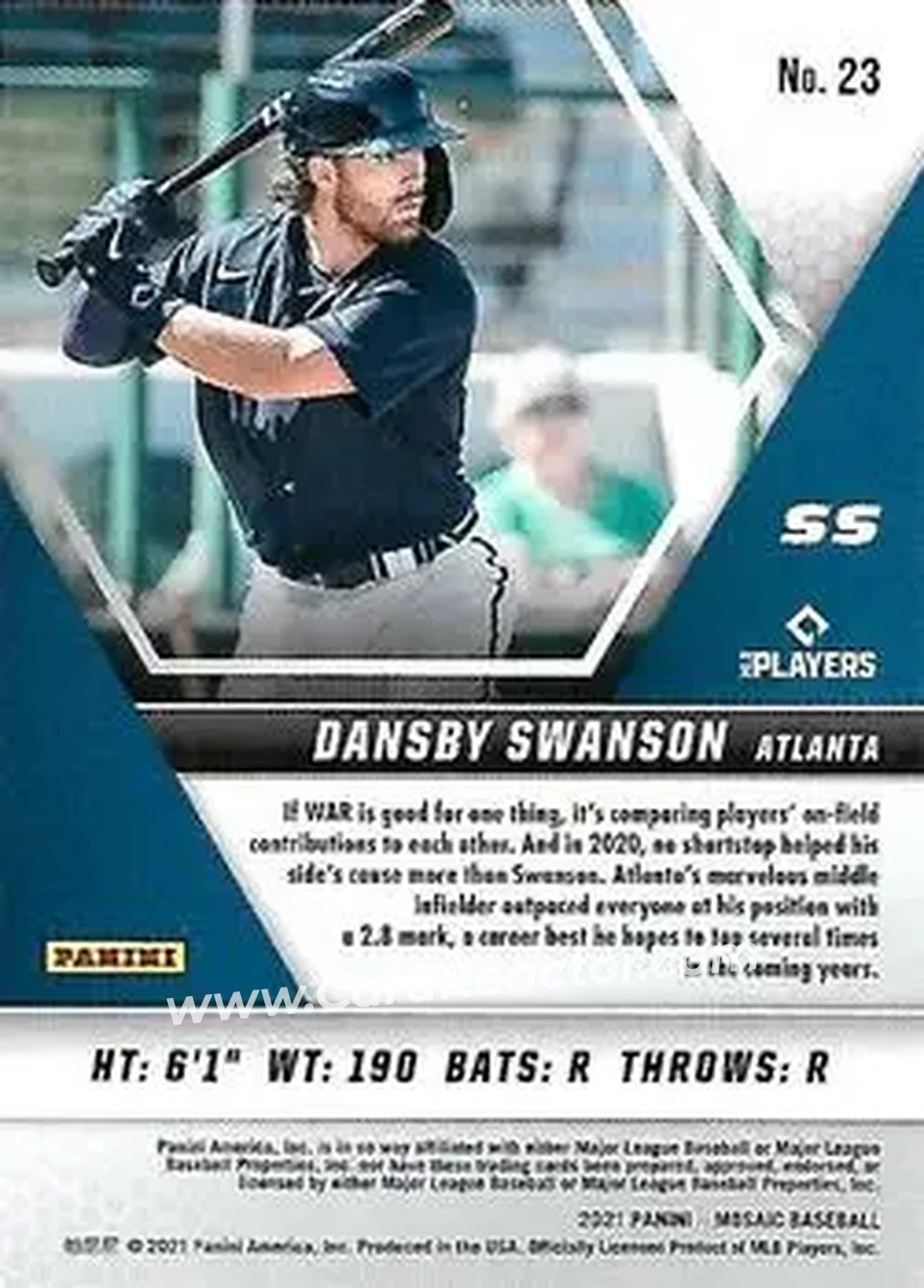 2021 Panini Mosaic #23 - Dansby Swanson - Atlanta Braves - Back