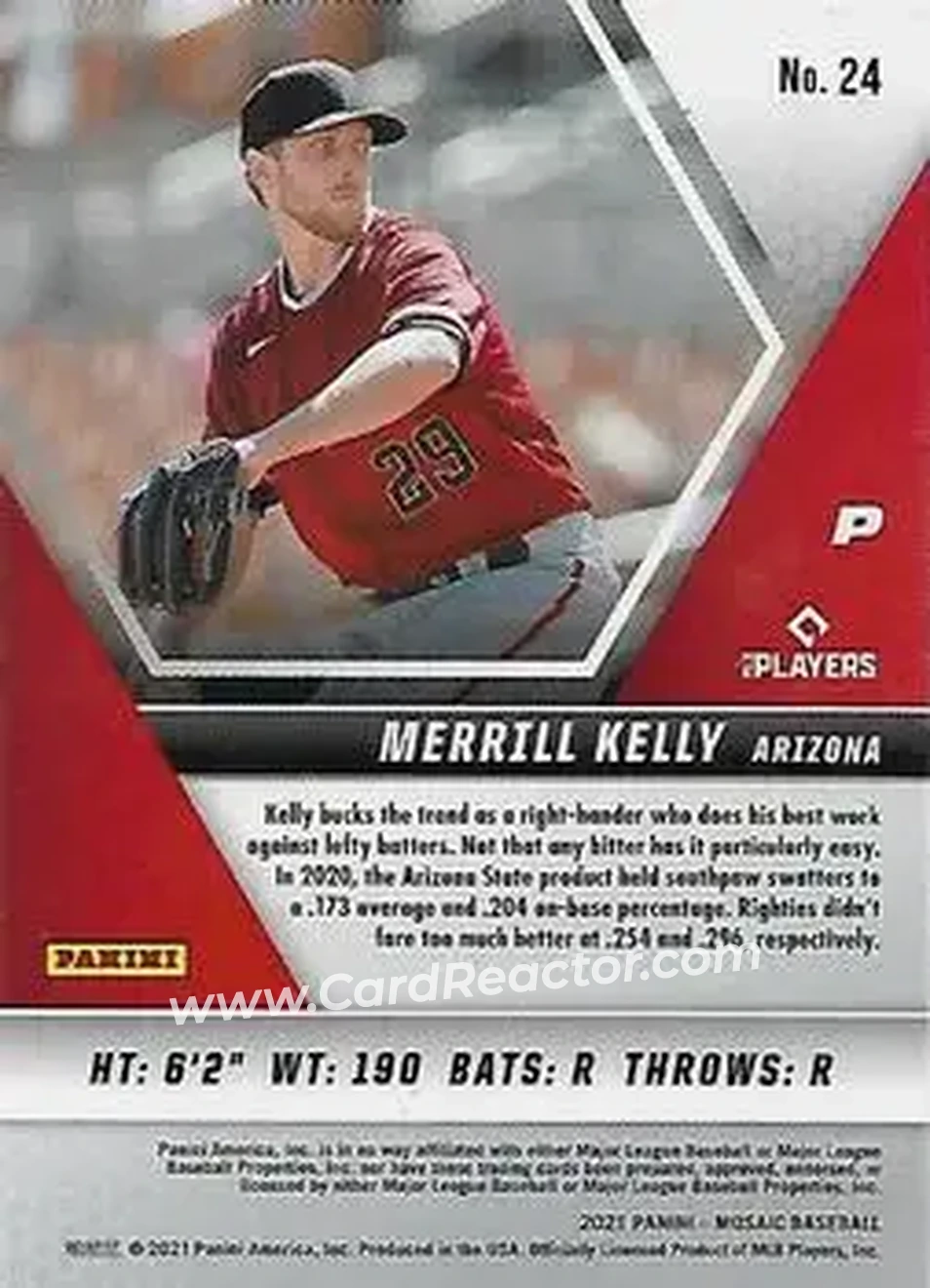 2021 Panini Mosaic #24 - Merrill Kelly - Arizona Diamondbacks - Back 2021 Panini Mosaic #24 - Merrill Kelly - Arizona Diamondbacks - Back