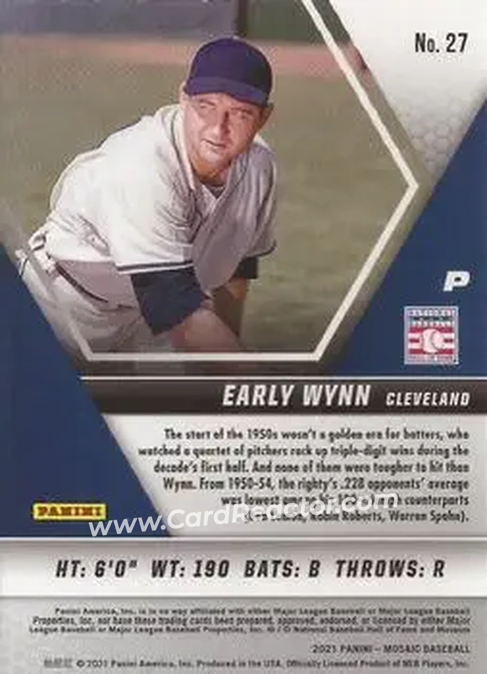 2021 Panini Mosaic #27 - Early Wynn - Cleveland Indians - Back