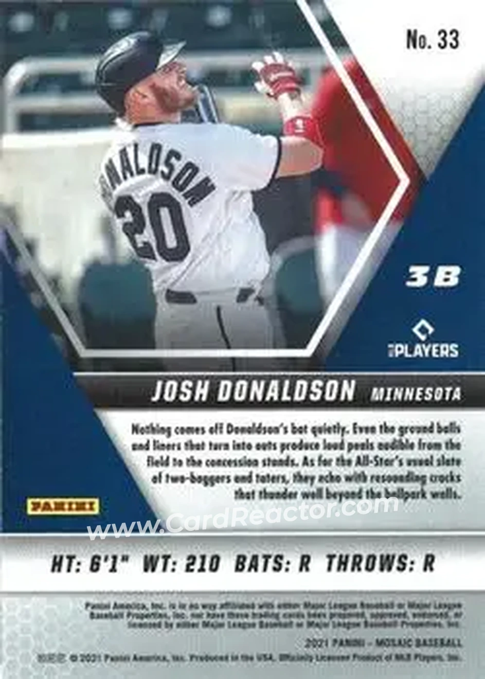 2021 Panini Mosaic #33 - Josh Donaldson - Minnesota Twins - Back
