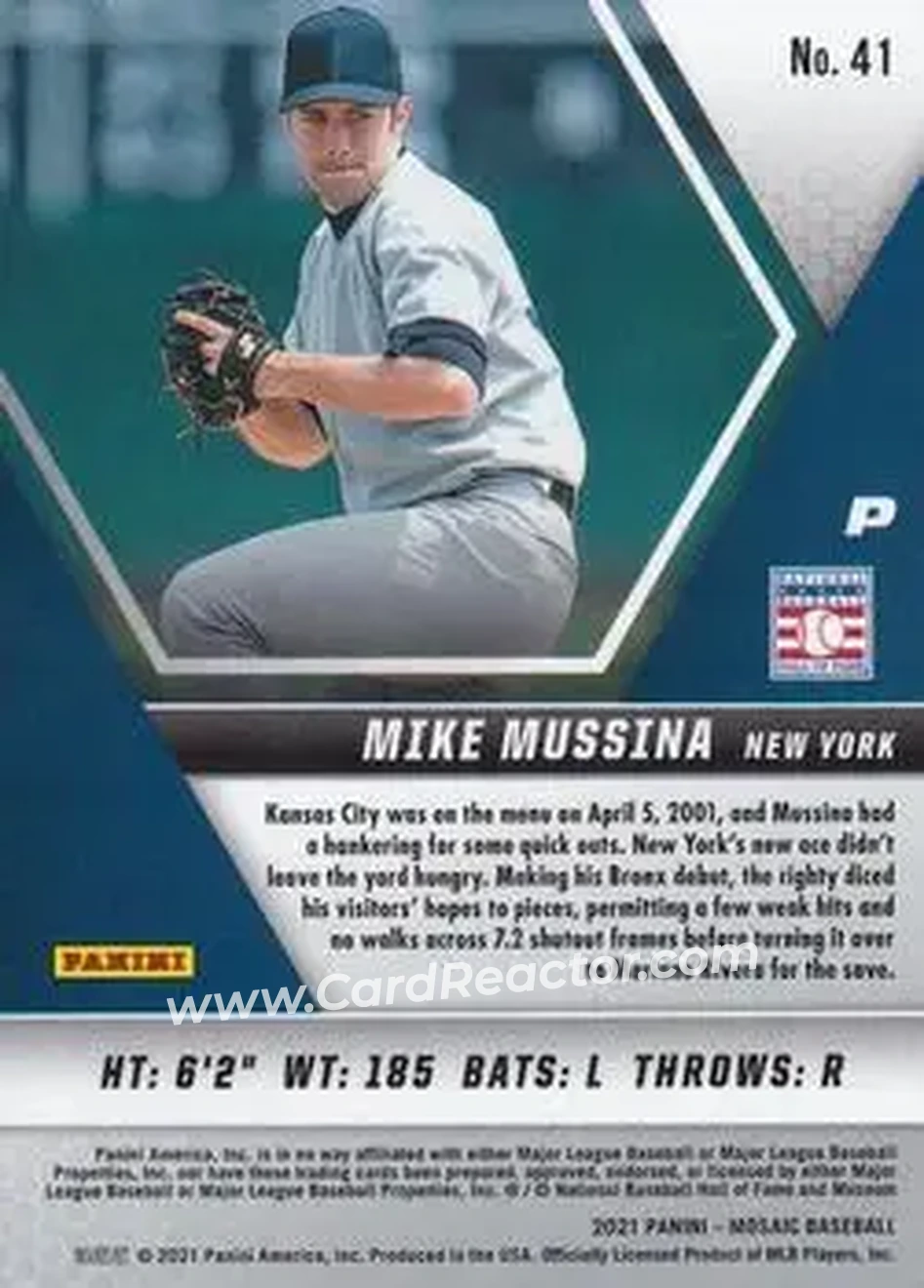 2021 Panini Mosaic #41 - Mike Mussina - New York Yankees - Back 2021 Panini Mosaic #41 - Mike Mussina - New York Yankees - Back