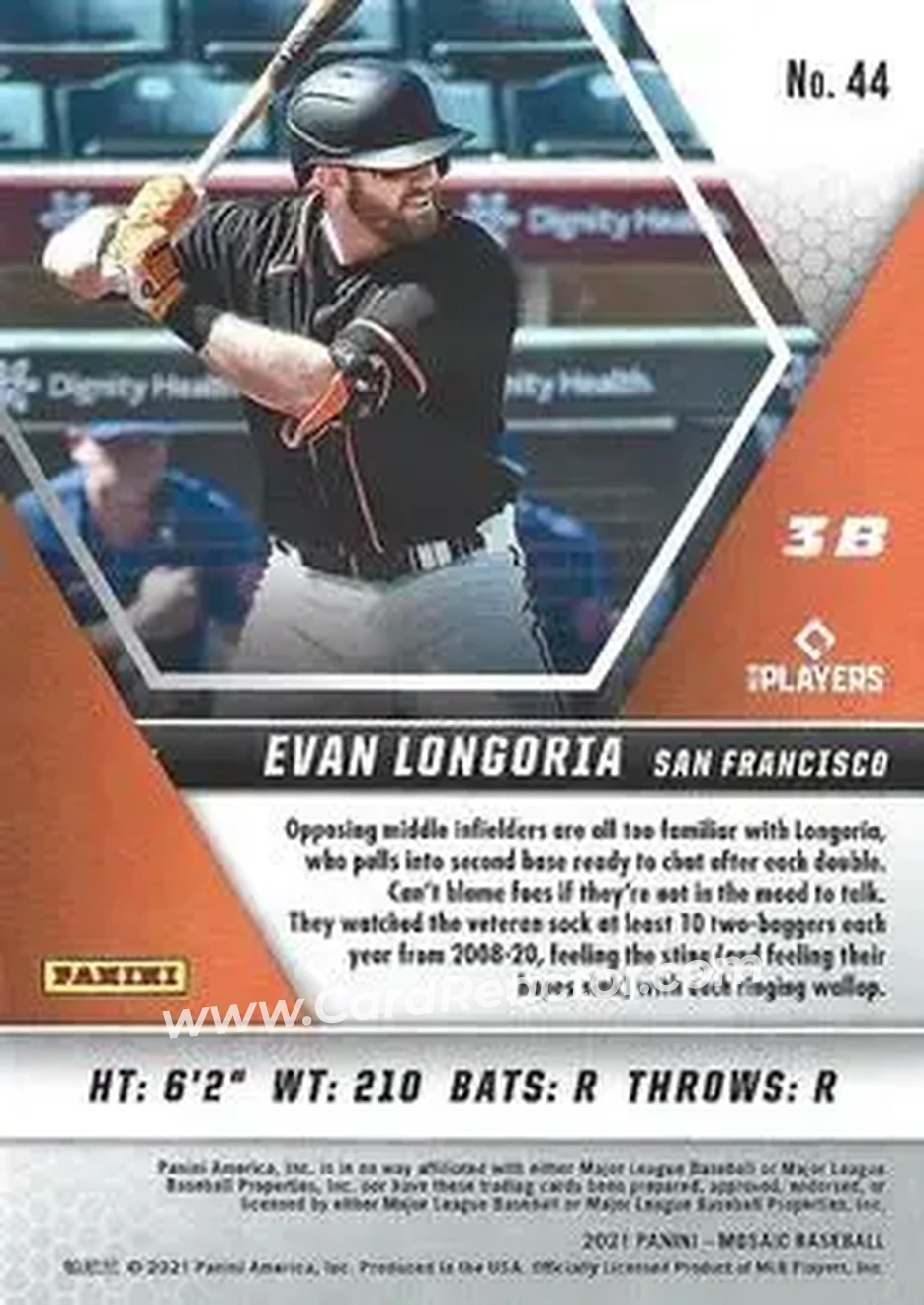 2021 Panini Mosaic #44 - Evan Longoria - San Francisco Giants - Back