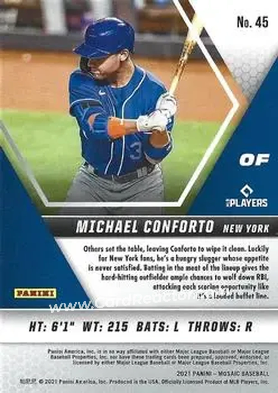 2021 Panini Mosaic #45 - Michael Conforto - New York Mets - Back 2021 Panini Mosaic #45 - Michael Conforto - New York Mets - Back