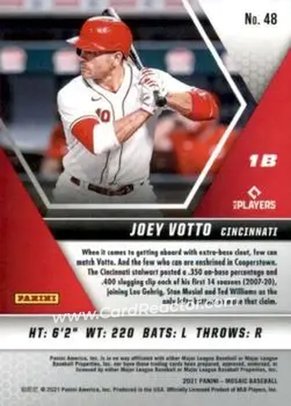 2021 Panini Mosaic #48 - Joey Votto - Cincinnati Reds - Back 2021 Panini Mosaic #48 - Joey Votto - Cincinnati Reds - Back
