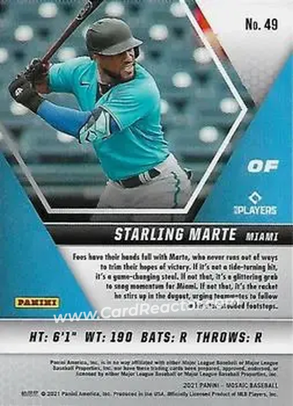 2021 Panini Mosaic #49 - Starling Marte - Miami Marlins - Back