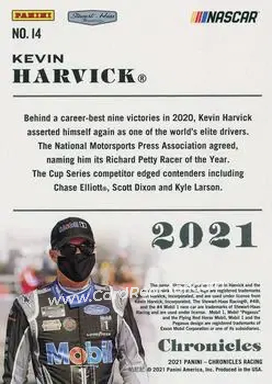 2021 Panini Chronicles - Black #14 - Kevin Harvick - Stewart-Haas Racing - Back