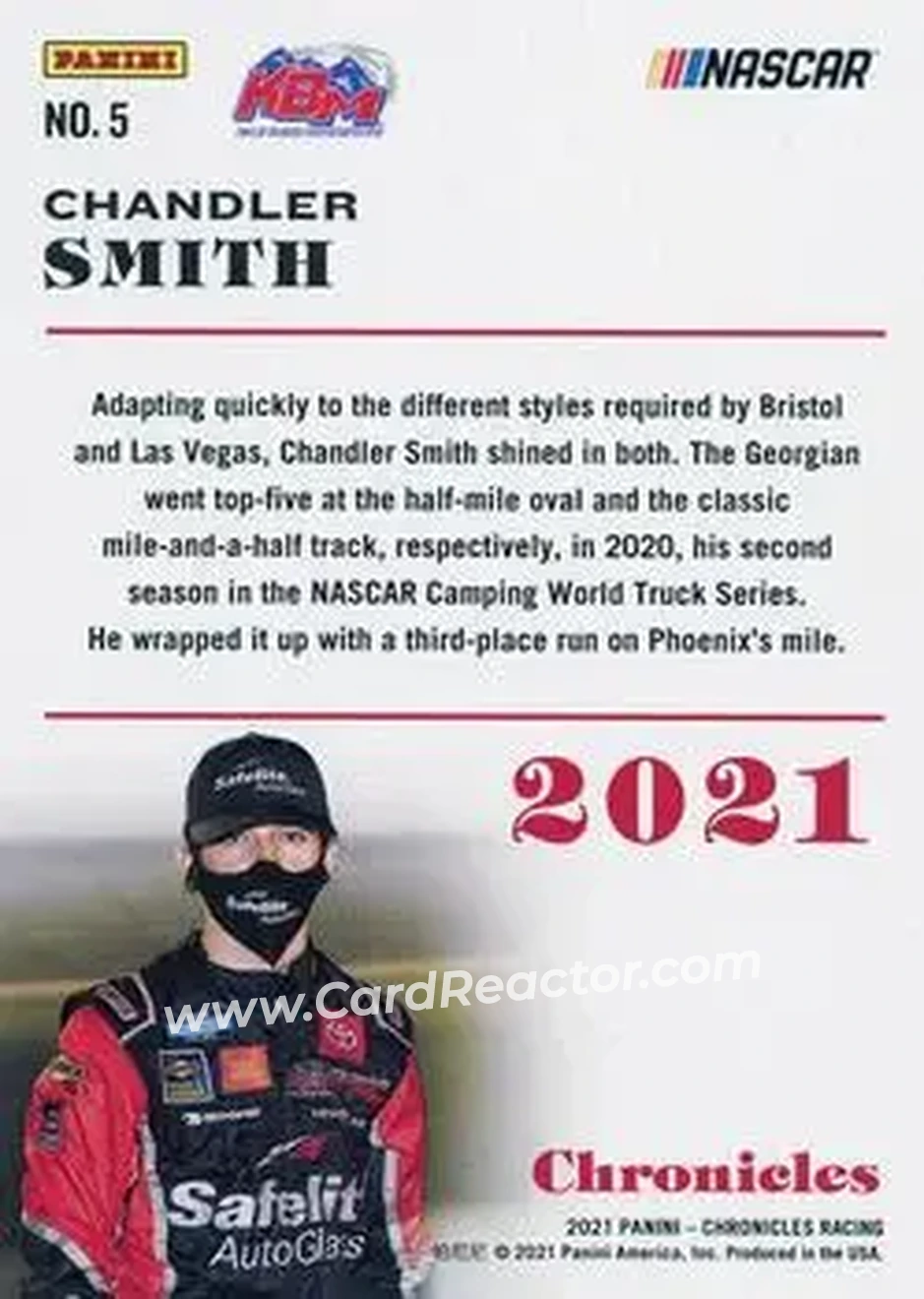 2021 Panini Chronicles - Purple #5 - Chandler Smith - Kyle Busch Motorsports - Back