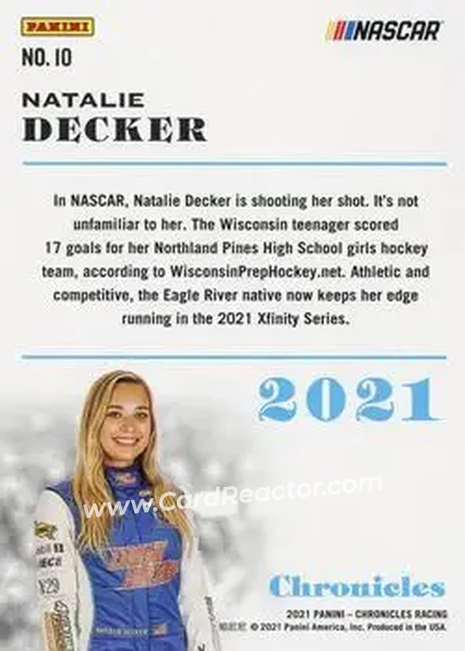 2021 Panini Chronicles - Purple #10 - Natalie Decker - Niece Motorsports - Back