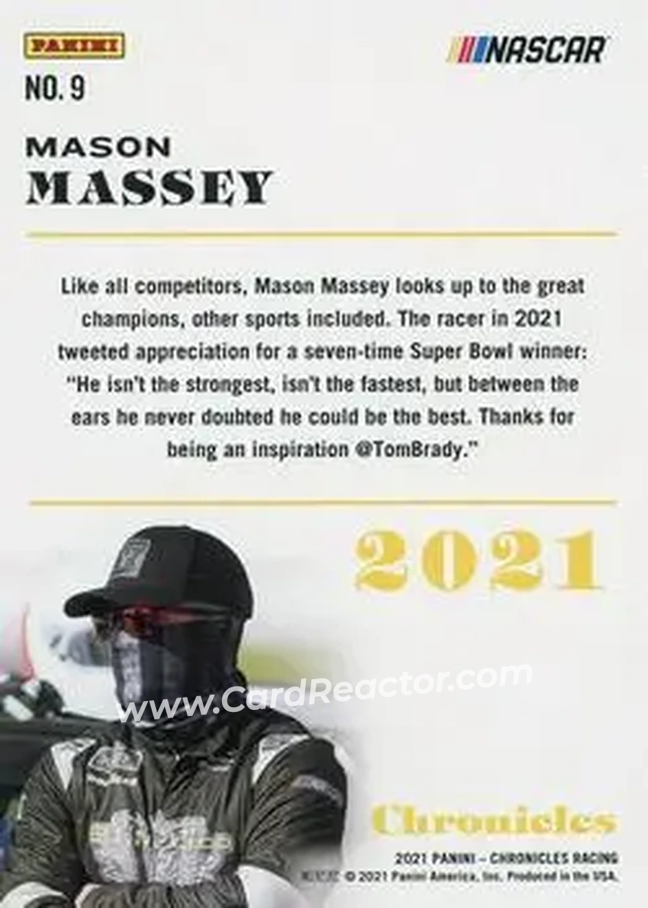 2021 Panini Chronicles - Red #9 - Mason Massey - B.J. McLeod Motorsports - Back