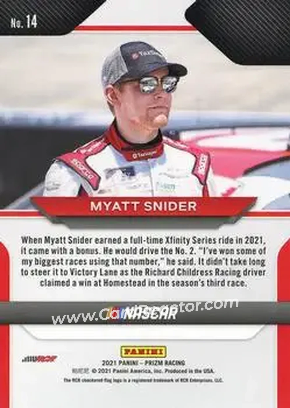 2021 Panini Prizm #14 - Myatt Snider - Richard Childress Racing - Back
