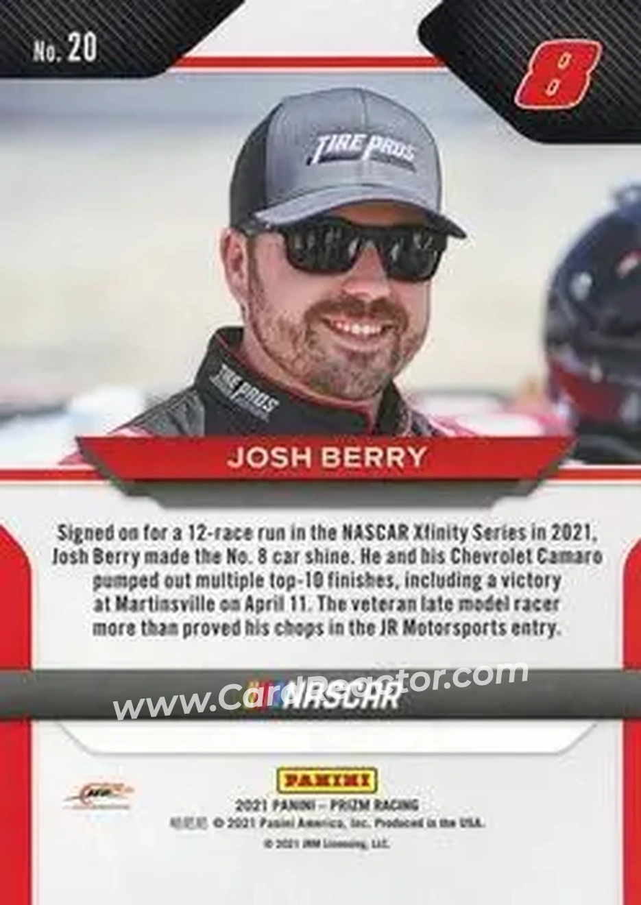 2021 Panini Prizm #20 - Josh Berry - JR Motorsports - Back