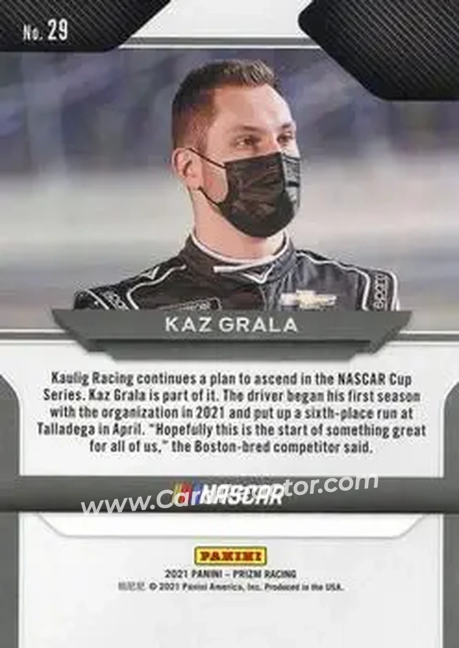 2021 Panini Prizm #29 - Kaz Grala - Kaulig Racing - Back