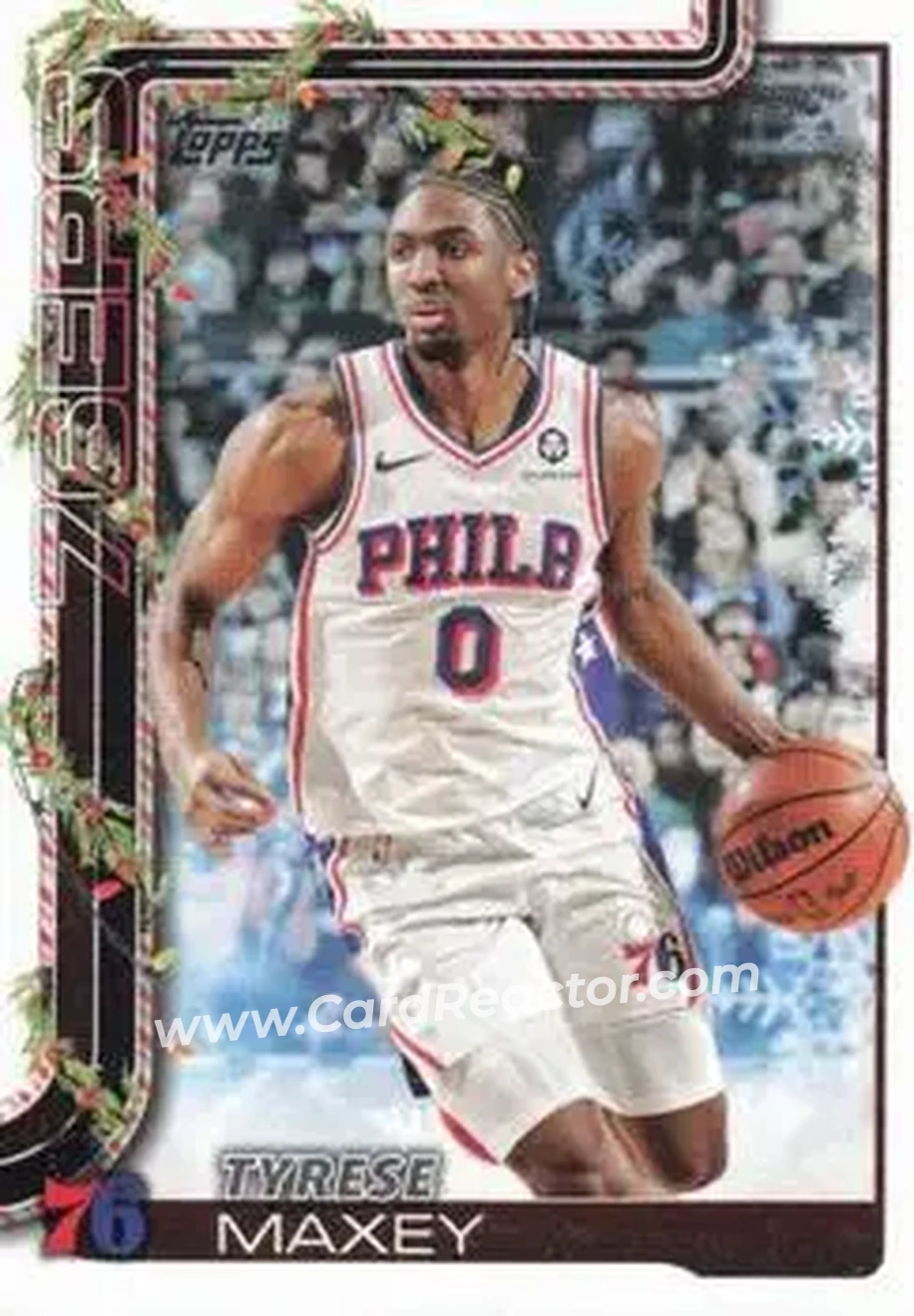 2025-26 Topps Holiday #H17 - Tyrese Maxey - Philadelphia 76ers - Front 2025-26 Topps Holiday #H17 - Tyrese Maxey - Philadelphia 76ers - Front