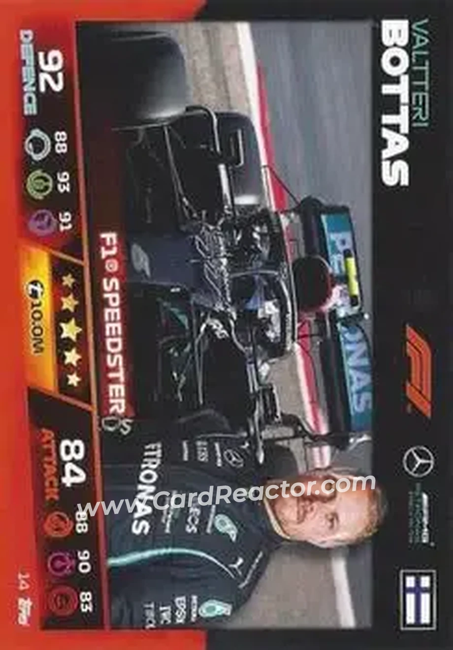 2021 Topps Turbo Attax Formula 1 #14 - Valtteri Bottas - Mercedes-AMG Petronas Formula One Team - Front 2021 Topps Turbo Attax Formula 1 #14 - Valtteri Bottas - Mercedes-AMG Petronas Formula One Team - Front