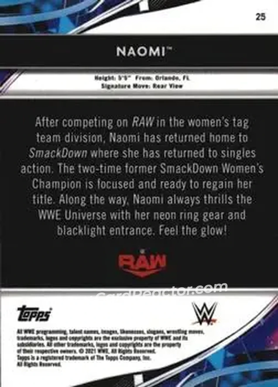 2021 Topps Finest WWE #25 - Naomi - Back