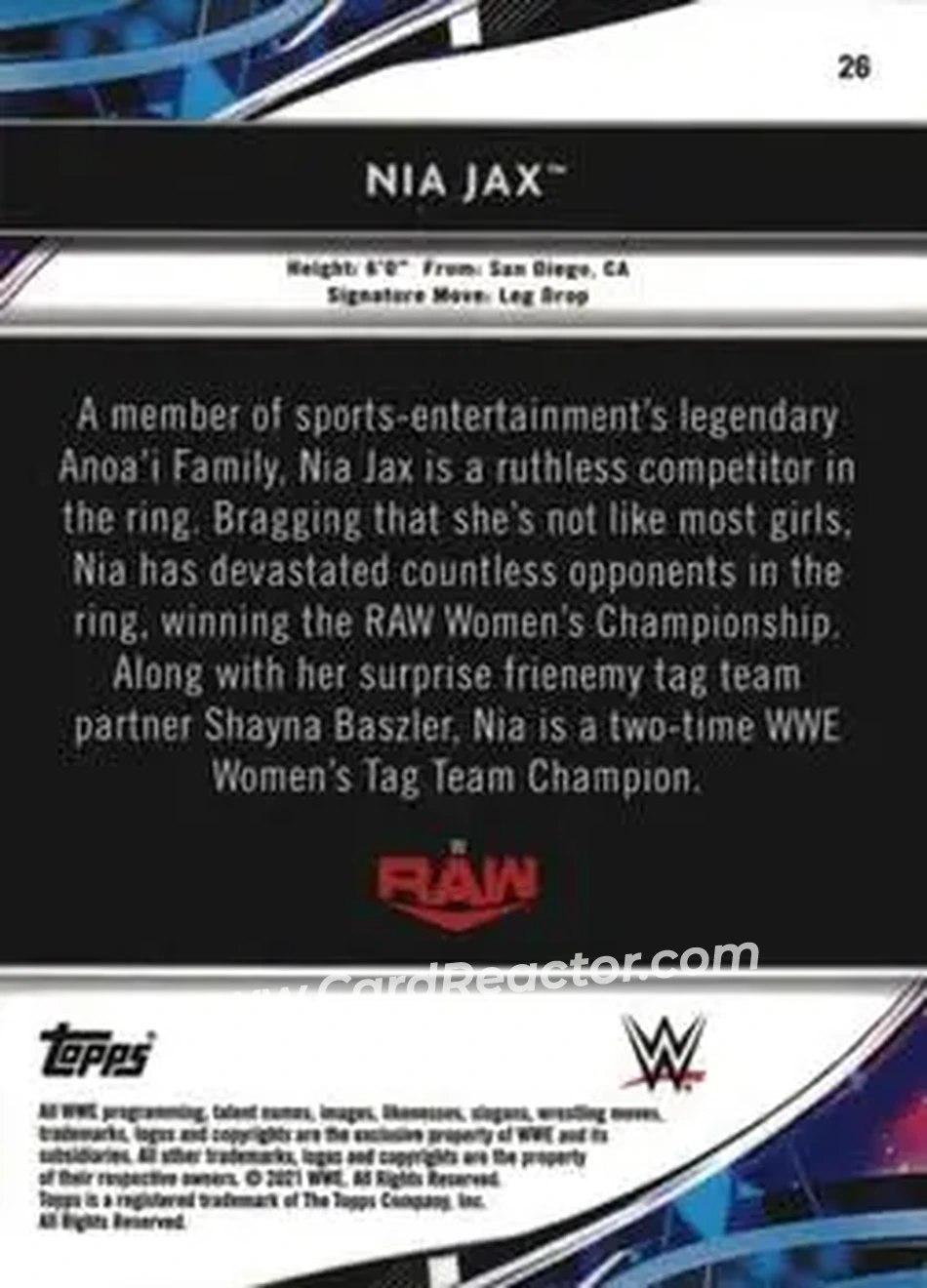 2021 Topps Finest WWE #26 - Nia Jax - Back