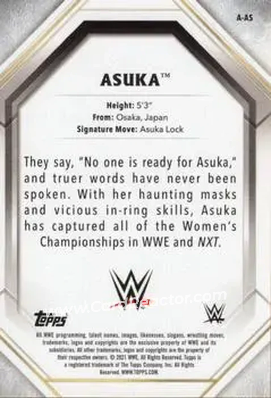 2021 Topps Transcendent Collection WWE - Autographs #A-AS - Asuka - Back