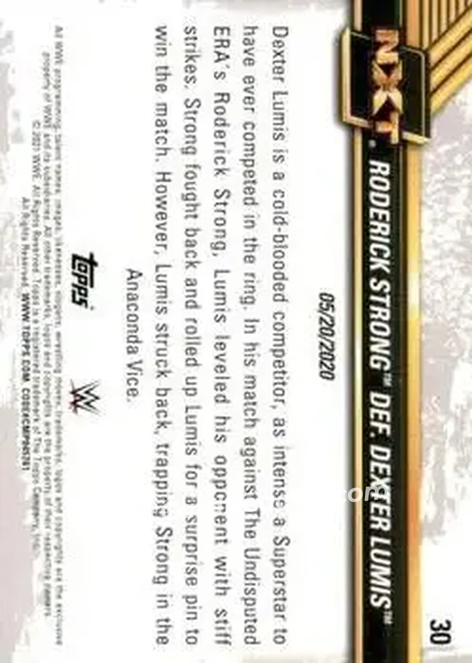 2021 Topps WWE NXT #30 - Roderick Strong def. Dexter Lumis - Back