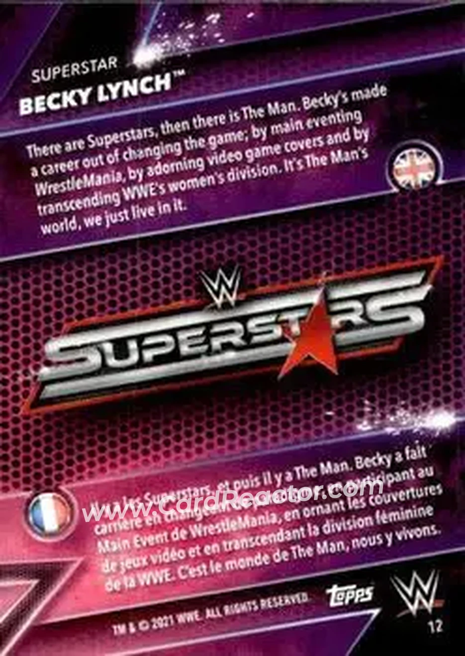2021 Topps WWE Superstars #12 - Becky Lynch - Back