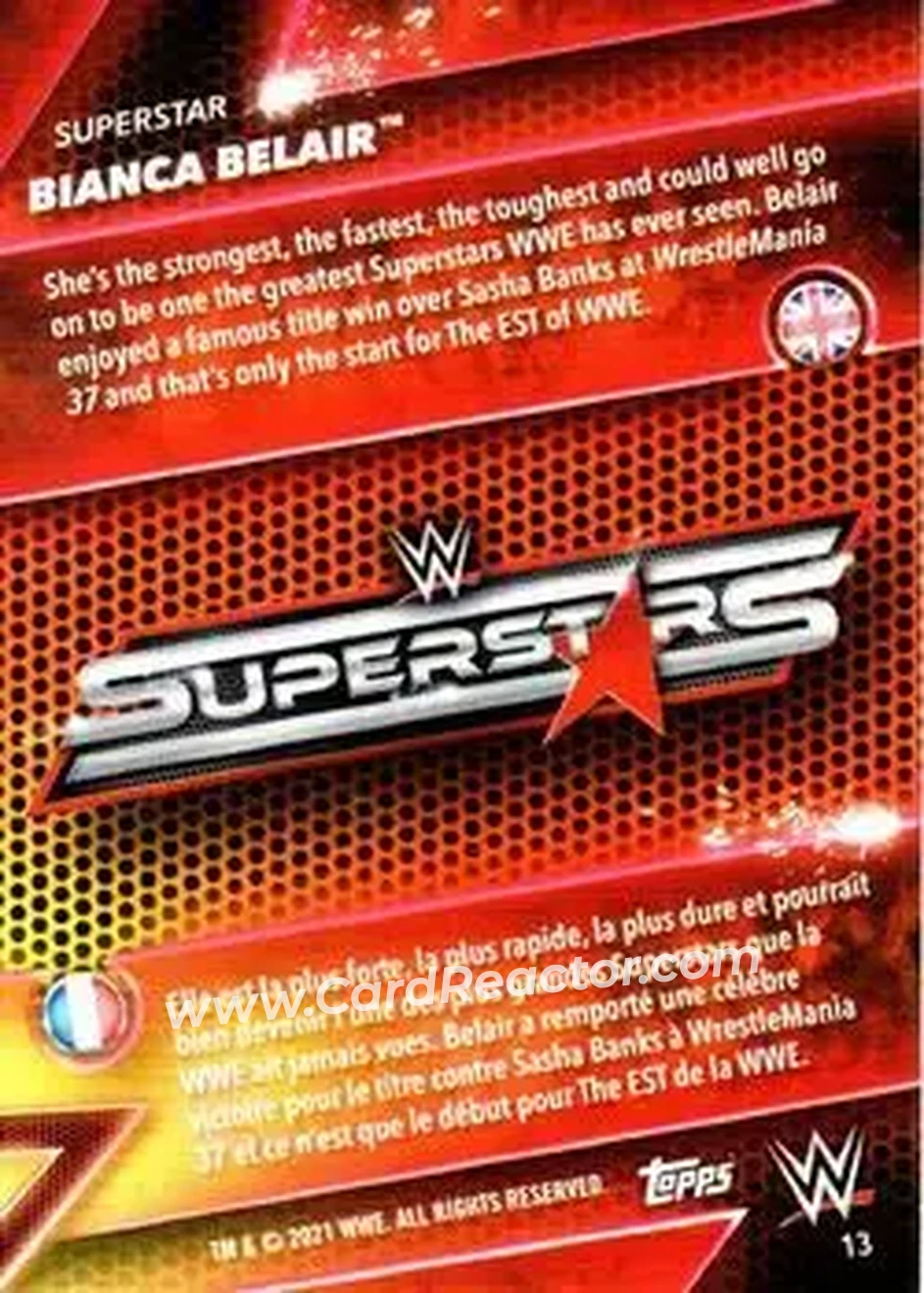 2021 Topps WWE Superstars #13 - Bianca Belair - Back