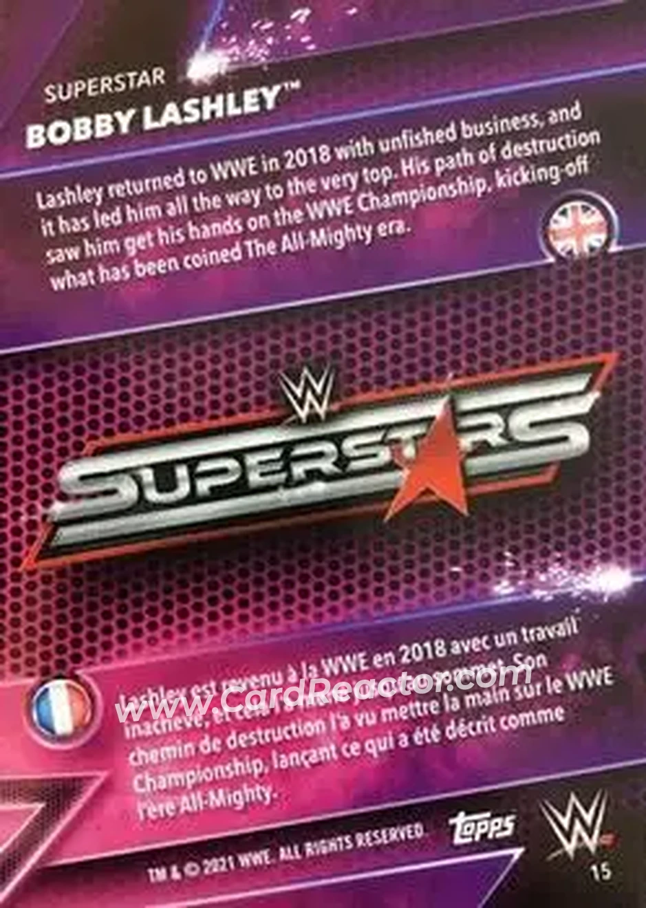 2021 Topps WWE Superstars #15 - Bobby Lashley - Back