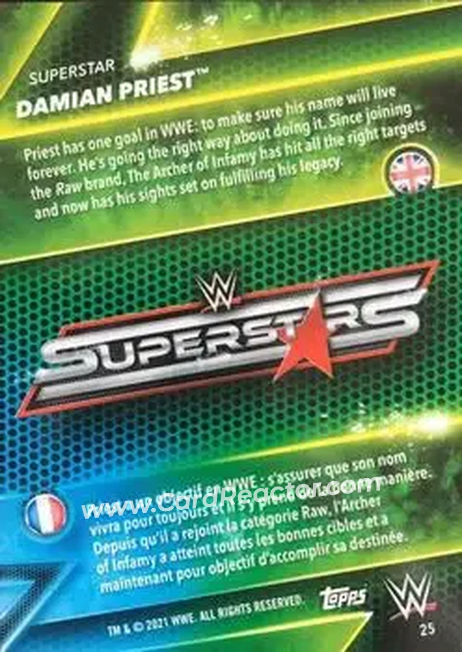 2021 Topps WWE Superstars #25 - Damian Priest - Back