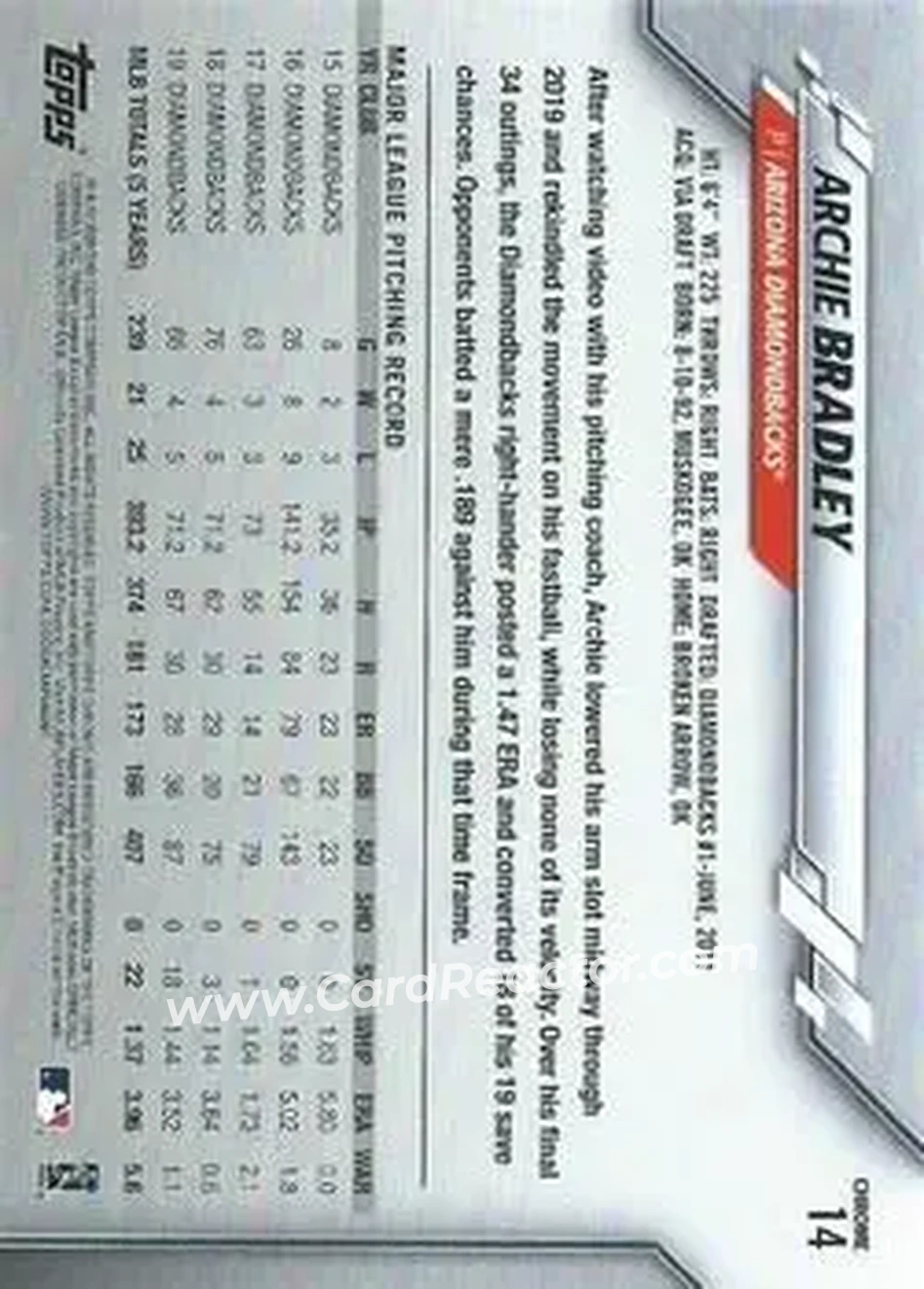 2020 Topps Chrome Ben Baller Edition #14 - Archie Bradley - Arizona Diamondbacks - Back 2020 Topps Chrome Ben Baller Edition #14 - Archie Bradley - Arizona Diamondbacks - Back