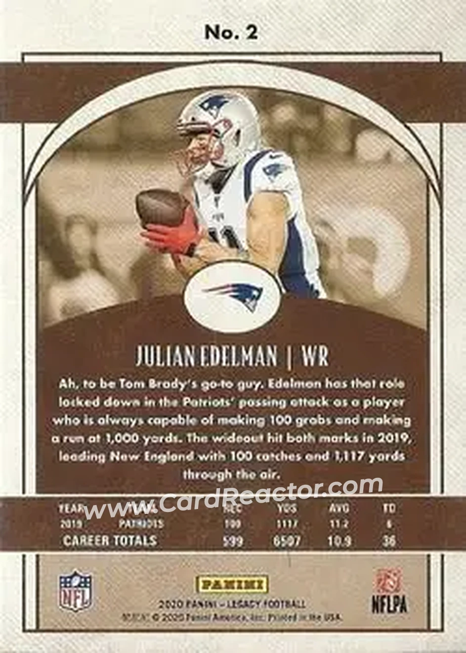 2020 Panini Legacy #2 - Julian Edelman - New England Patriots - Back